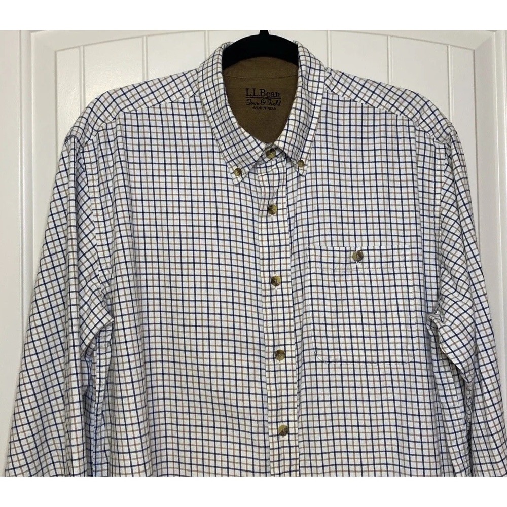 LL Bean Town Field Plaid Button Down Corduroy Cuff Long Sleeve Shirt Men Medium - Picture 2 of 14